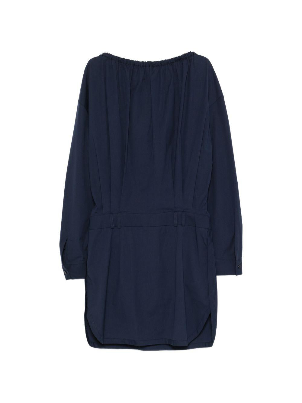 SEMICOUTURE Abito corto Ricarda in cotone blu con tasche e laccio 