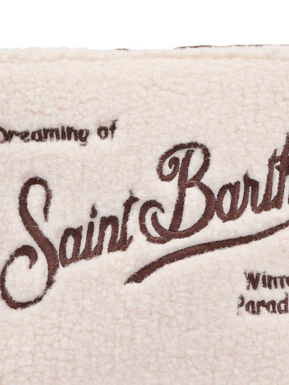 MC2 SAINT BARTH Pochette beige con pelliccia e logo marrone 