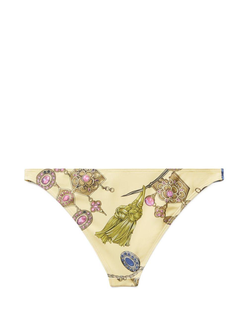 VERSACE Slip bikini giallo con stampa gioielli multicolor 