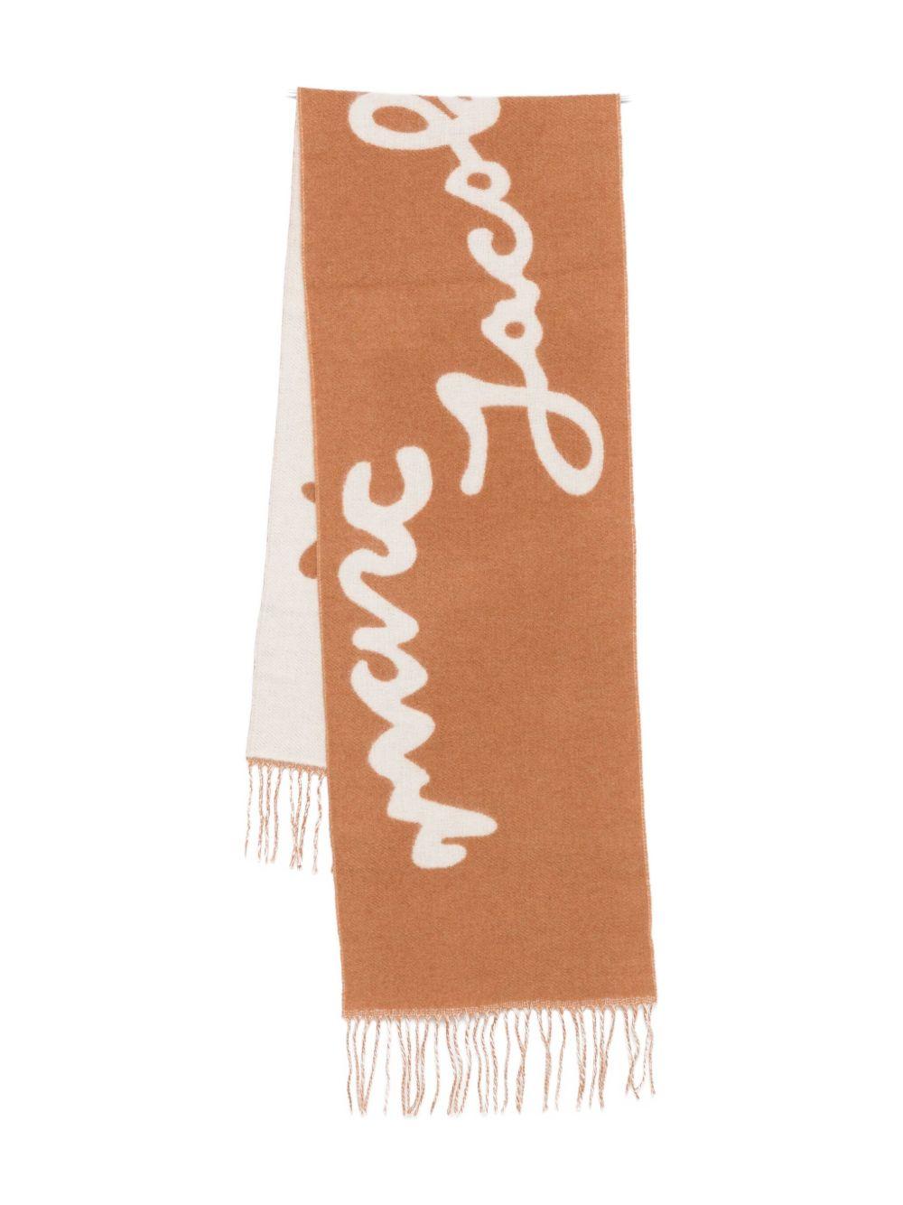 MARC JACOBS Sciarpa 'Marc Is Joy Scarf' in lana cammello e bianco 