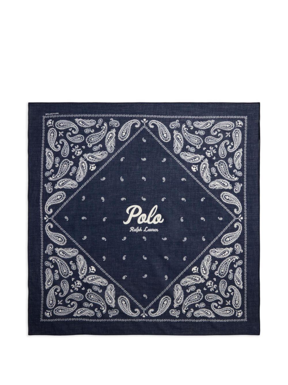 POLO RALPH LAUREN Bandana in cotone blu navy con stampa paisley 