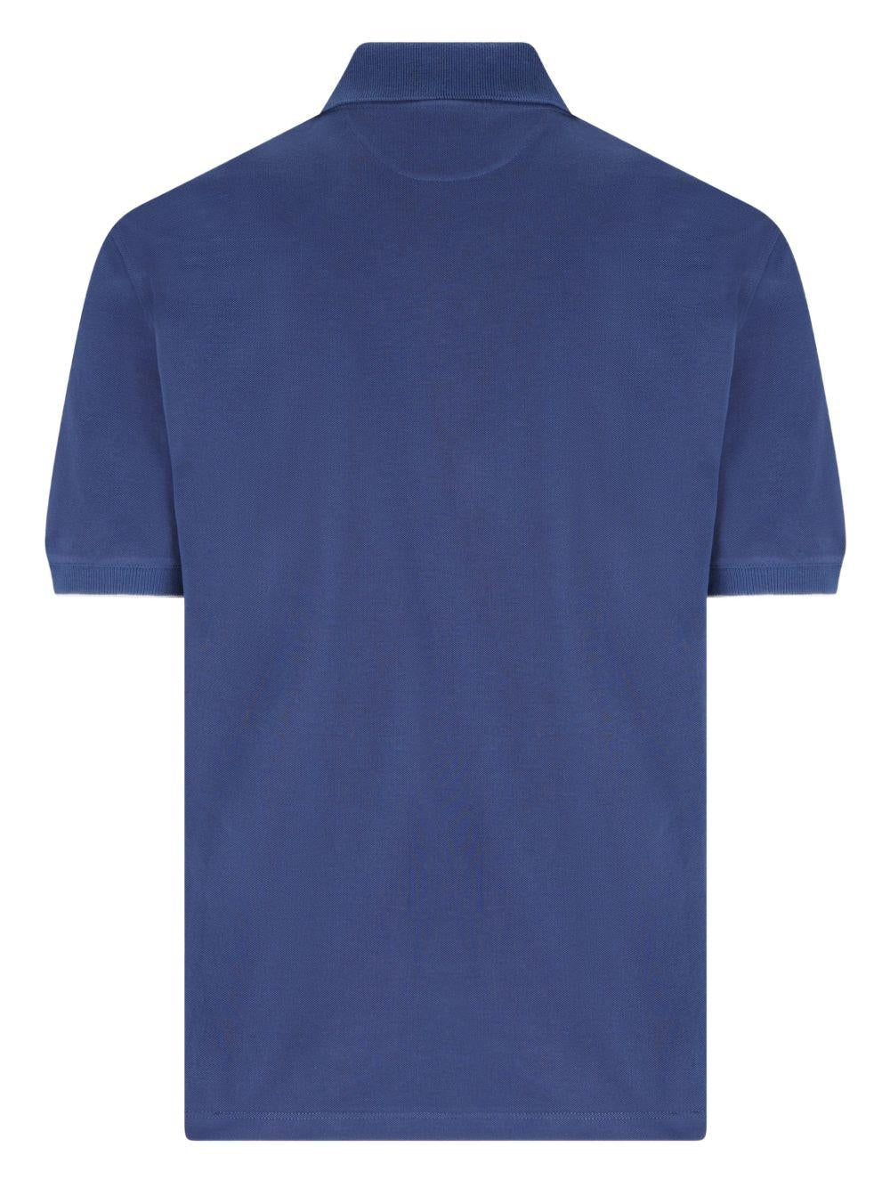 BRUNELLO CUCINELLI Polo in cotone blu con logo ricamo sul petto 