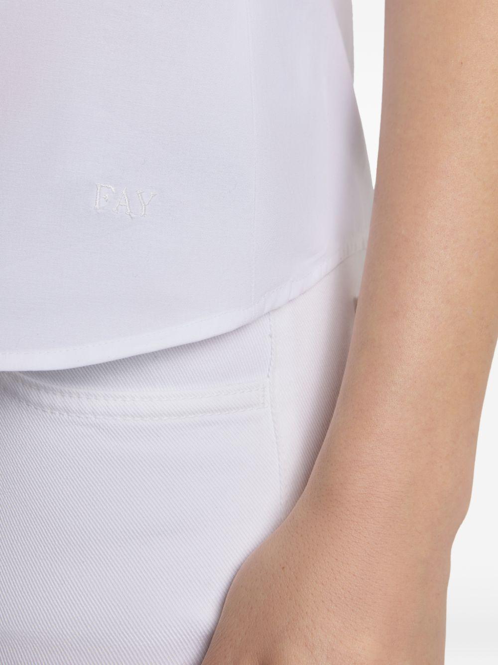 FAY Camicia in cotone elasticizzato bianco con maniche corte 