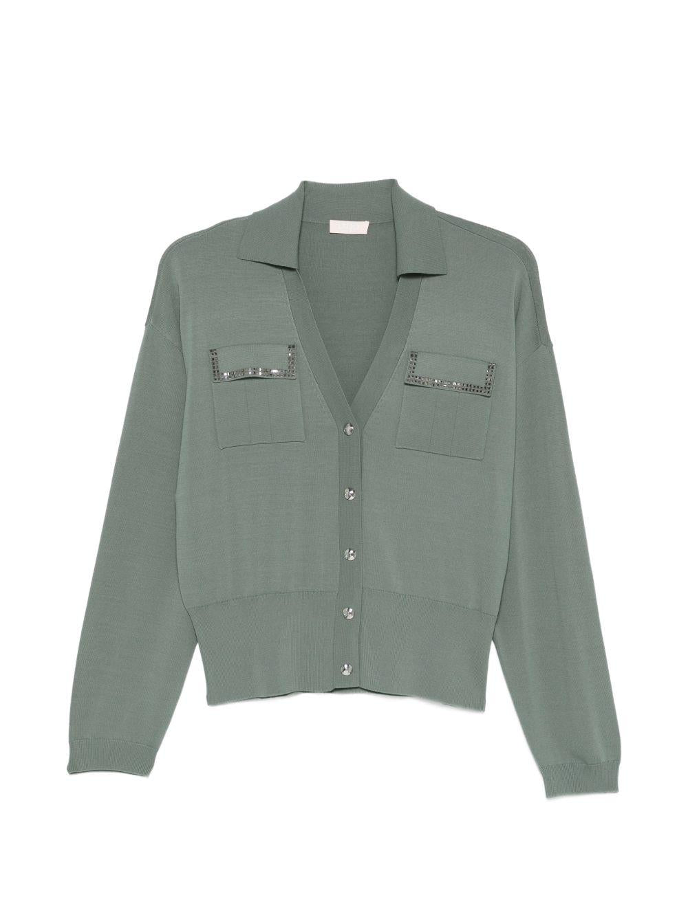 LIUJO Cardigan verde militare con tasche sul petto 