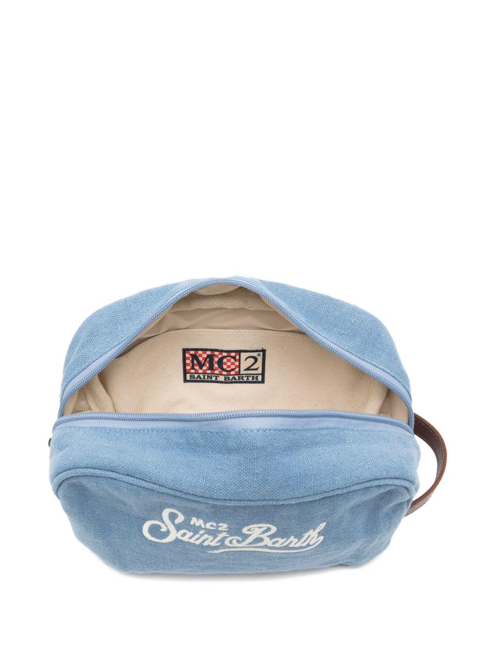 MC2 SAINT BARTH Beauty Case Westwood in lino blu denim con logo 