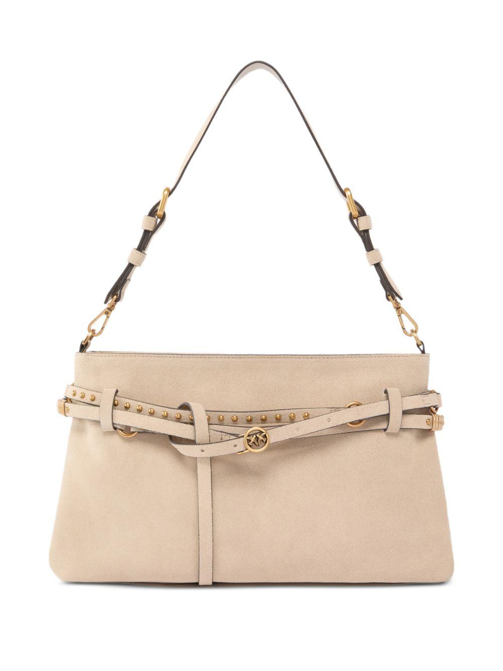 PINKO Borsa Belt a spalla in pelle beige 