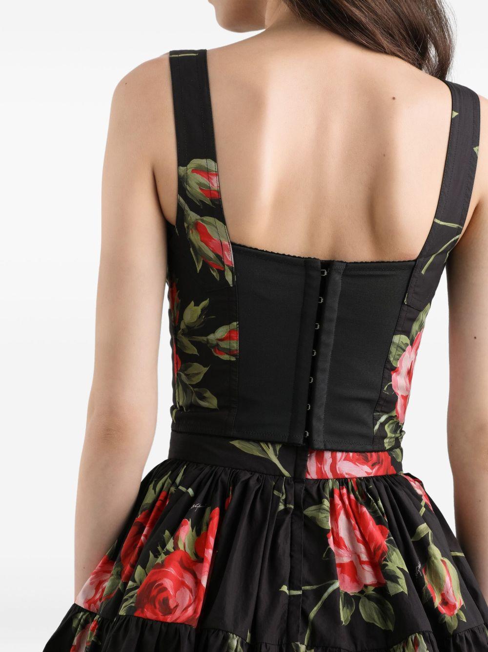 DOLCE e GABBANA Top nero in seta con stampa floreale 