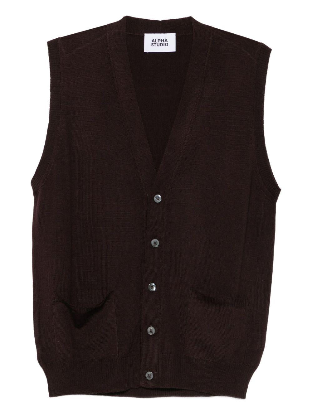 ALPHA STUDIO Gilet marrone in maglia con scollo a V 