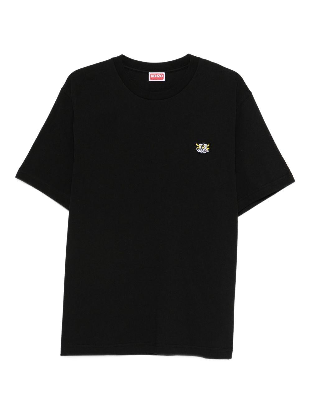KENZO T-shirt in cotone nero con patch tigre 