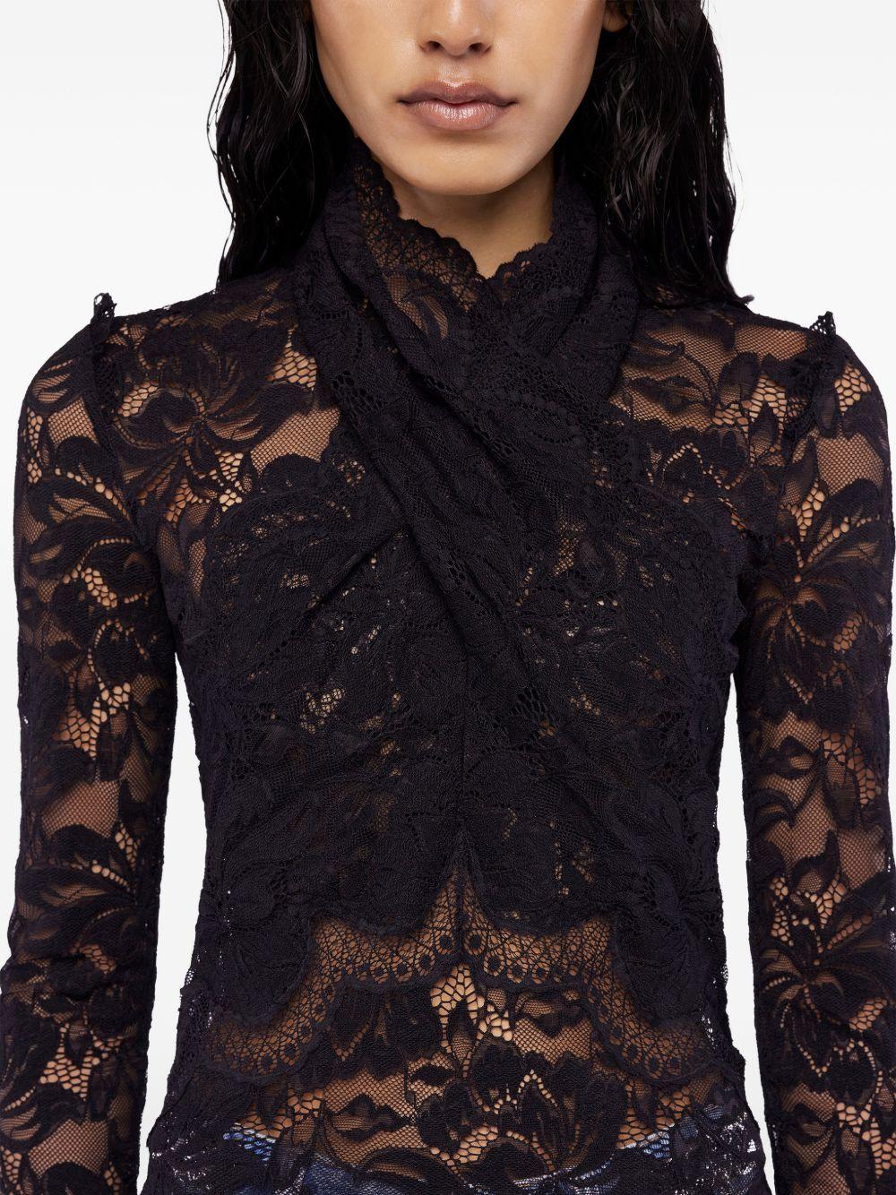RABANNE Top a maniche lunghe in pizzo nero 