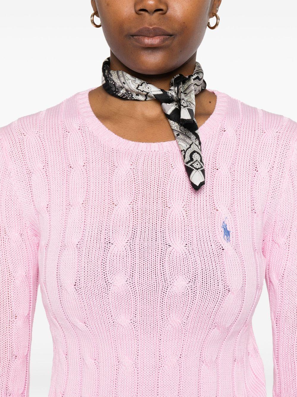 POLO RALPH LAUREN Maglia girocollo a trecce rosa con logo 