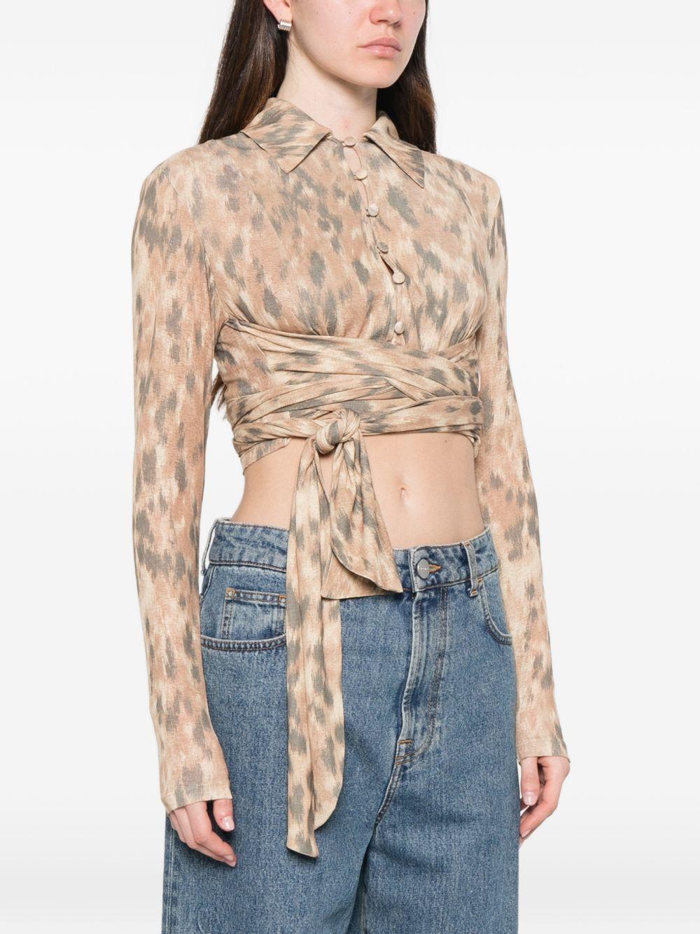 GANNI Blusa con stampa animalier e lacci in vita 