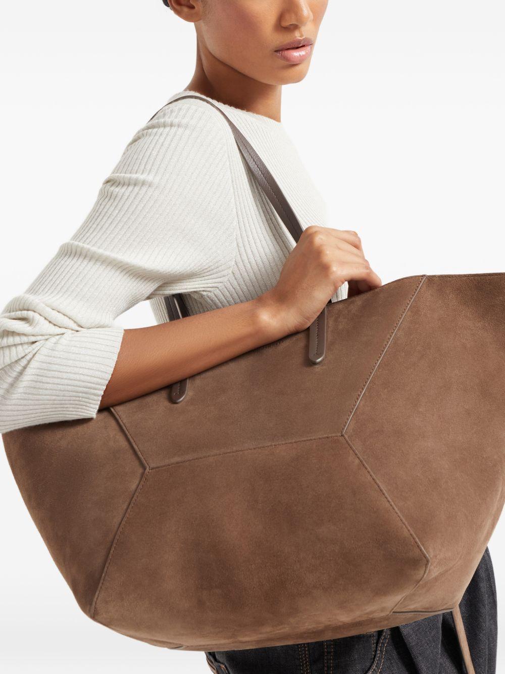 BRUNELLO CUCINELLI Maxi borsa shopping in pelle scamosciata marrone 