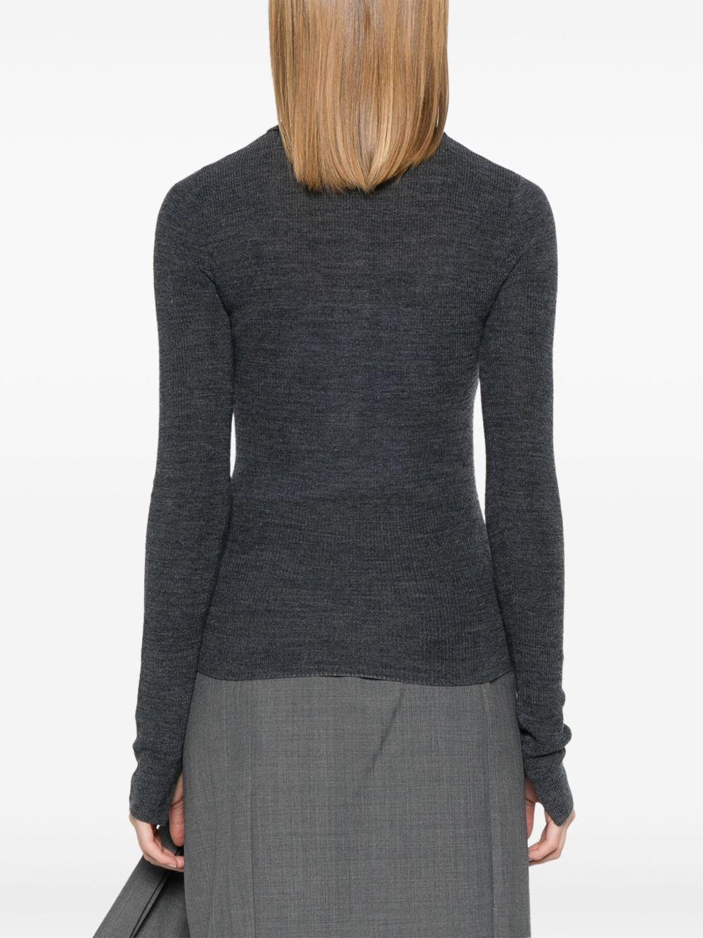 GANNI Polo a maniche lunghe in lana merino con intarsio a rombi 