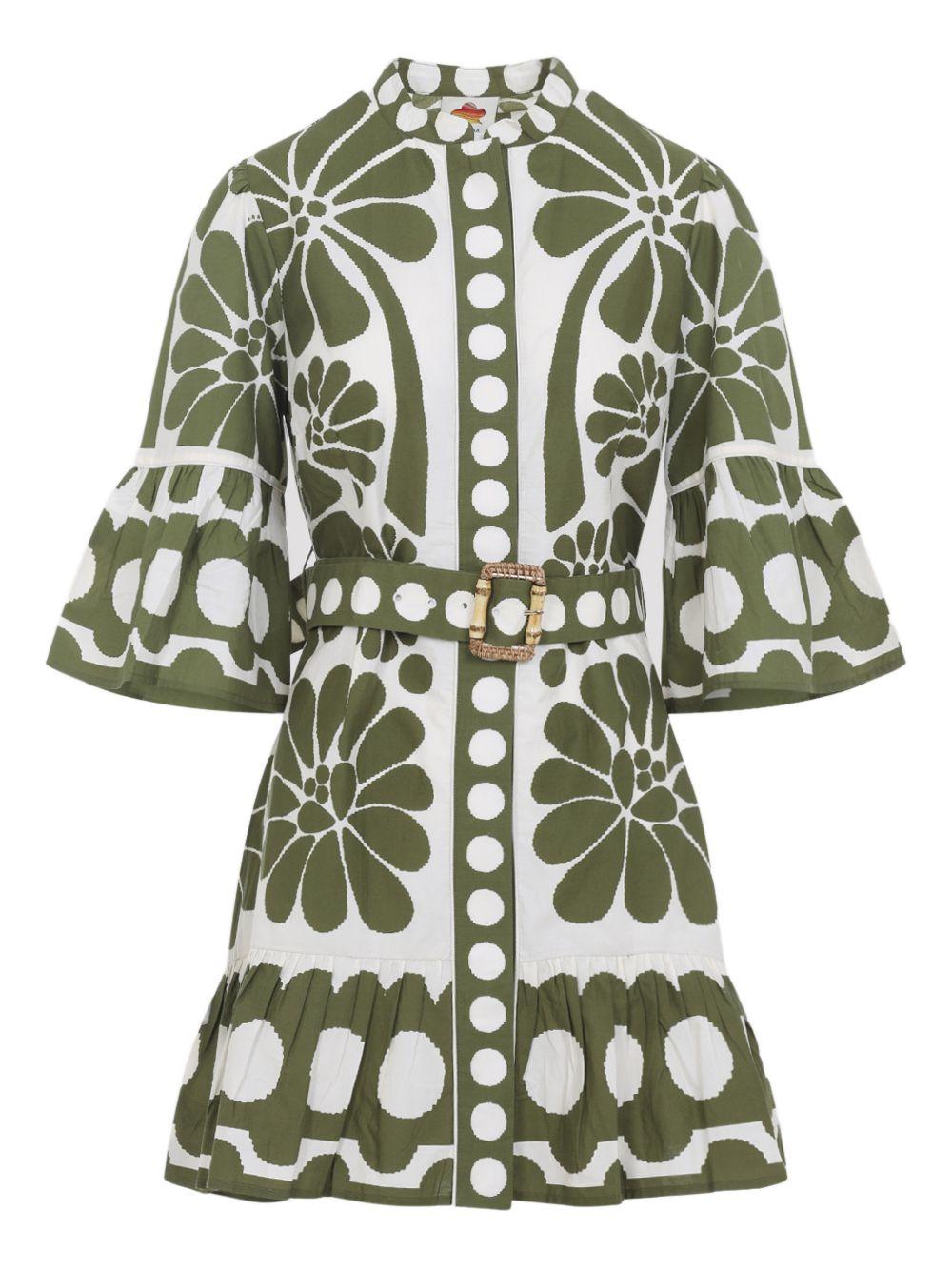 FARM RIO Abito con stampa floreale in cotone verde 