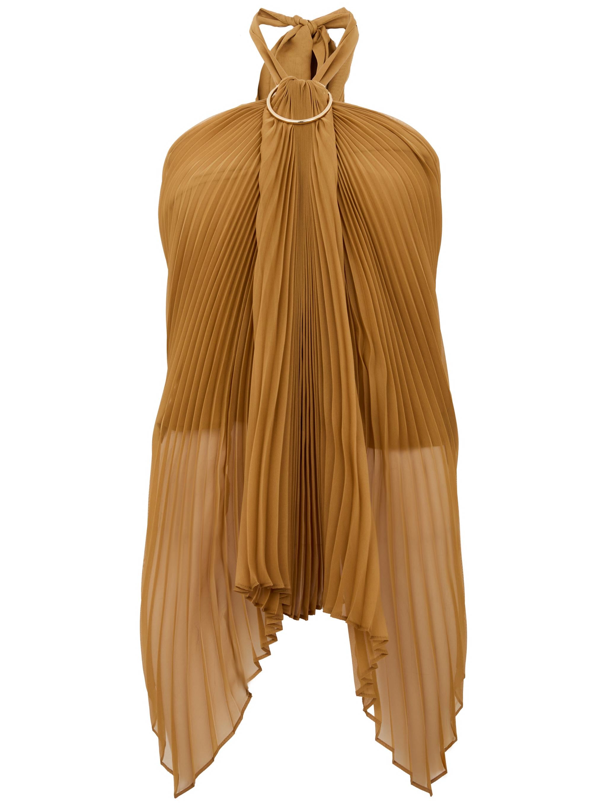 MAX MARA PIANOFORTE Top marrone Valzer con velo trasparente 