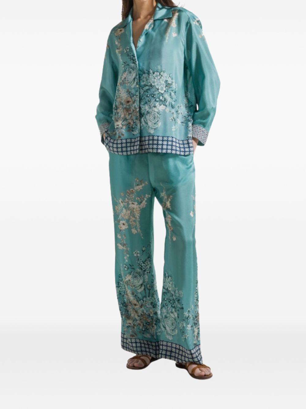 SEVENTY Camicia in seta verde con stampa floreale 