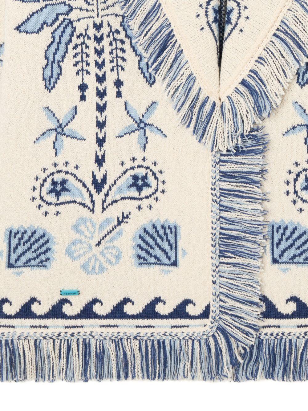 ALANUI Cardigan bianco e celeste con frange e cintura 