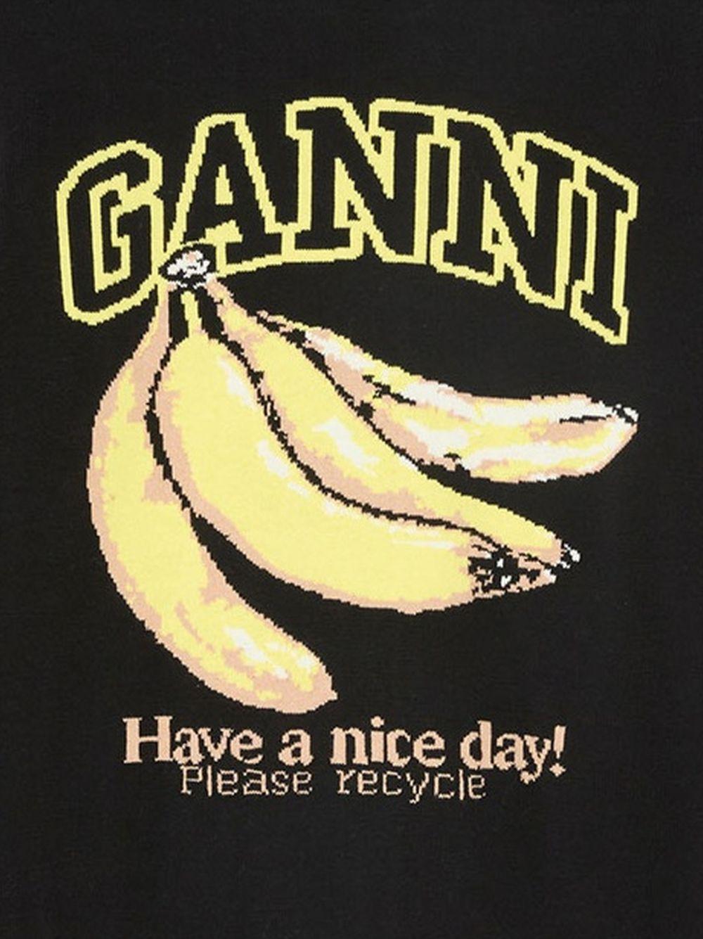 GANNI Felpa con logo in cotone nero 