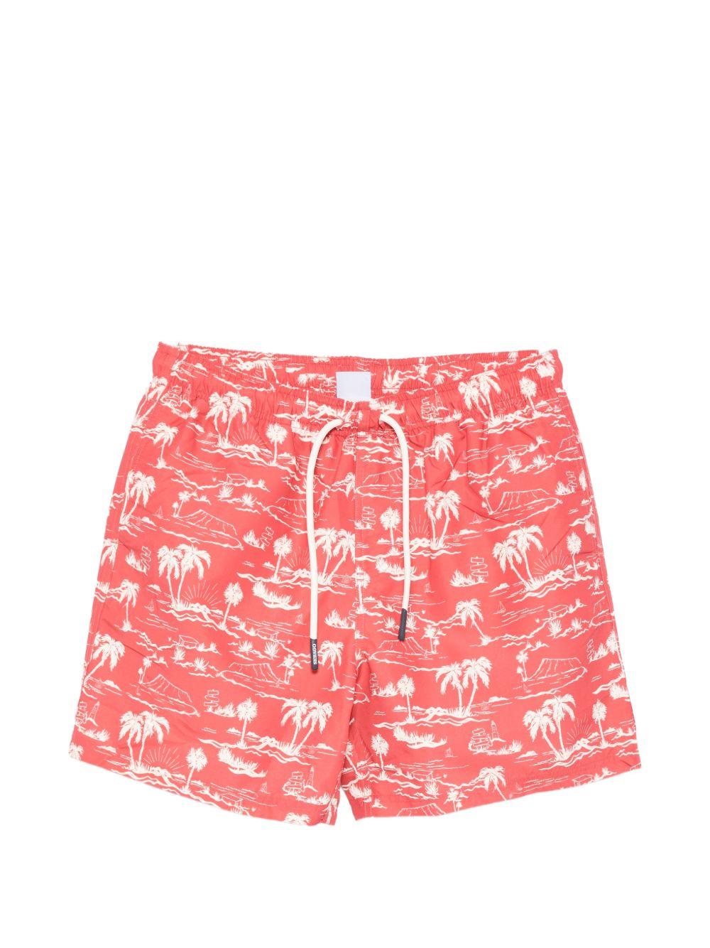 SEBAGO Costume da mare rosso con fantasia bianca 