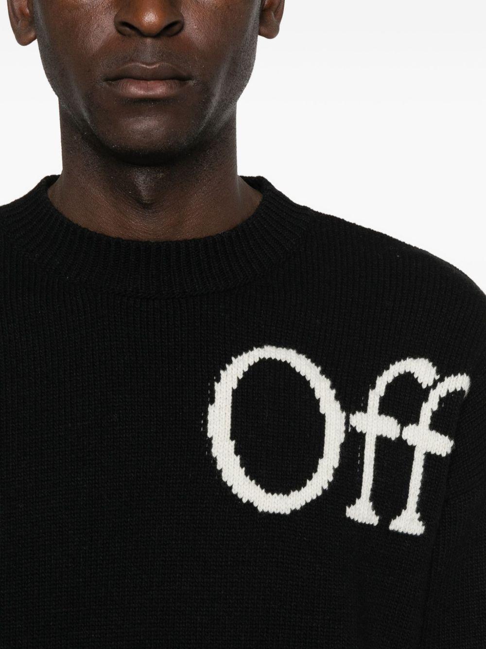 OFF WHITE Maglione girocollo in lana nera con logo beige 