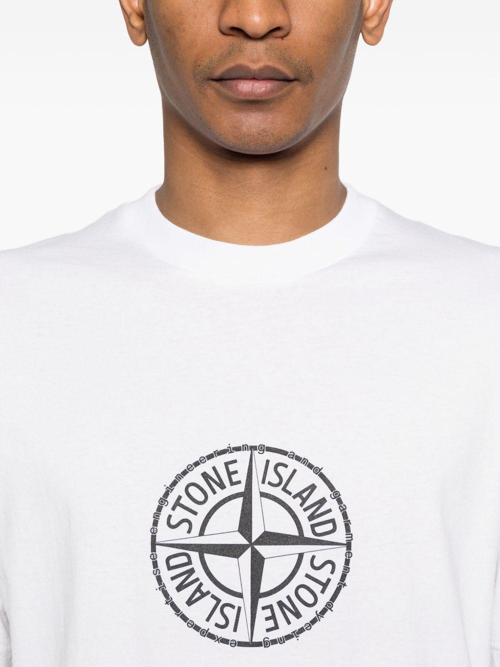 STONE ISLAND T-shirt in cotone bianca con bussola nera 