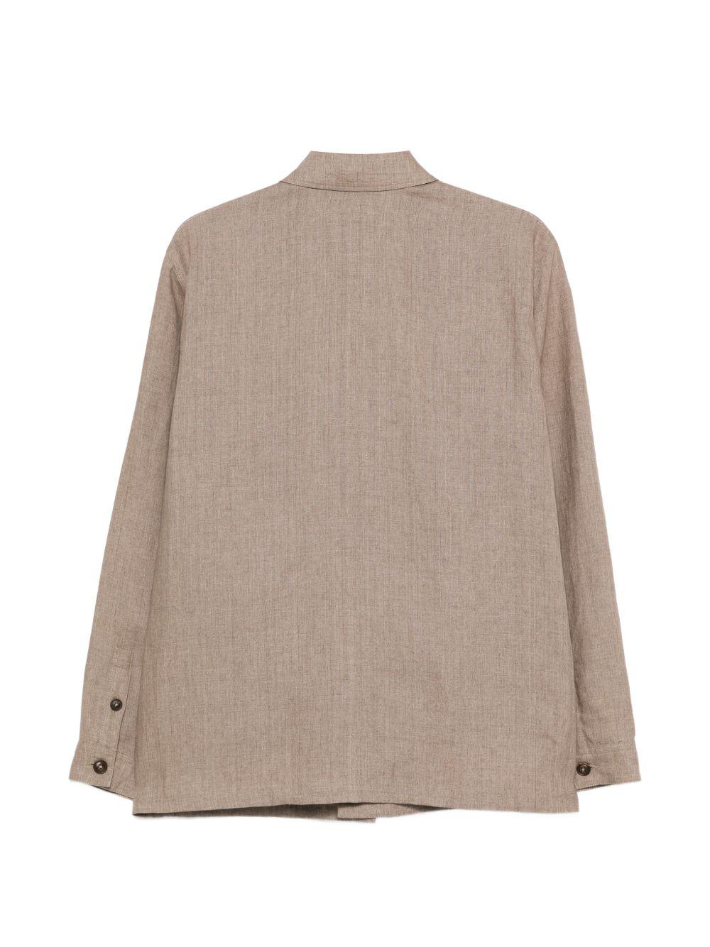 FAY Camicia beige in lino con taschine sul petto 