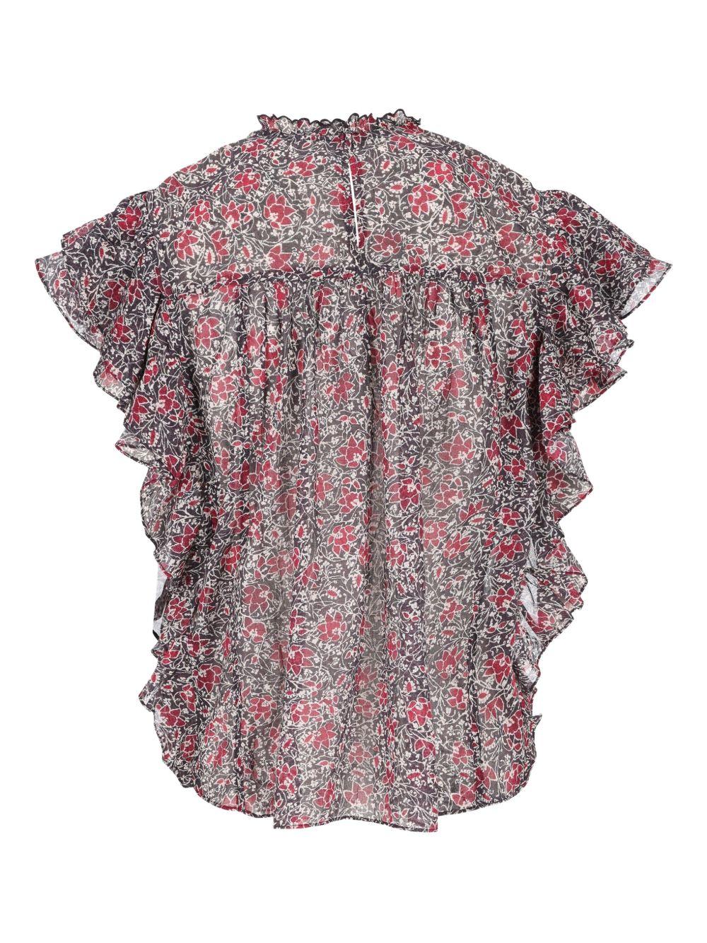 MARANT ETOILE Top nero in cotone con stampa floreale 