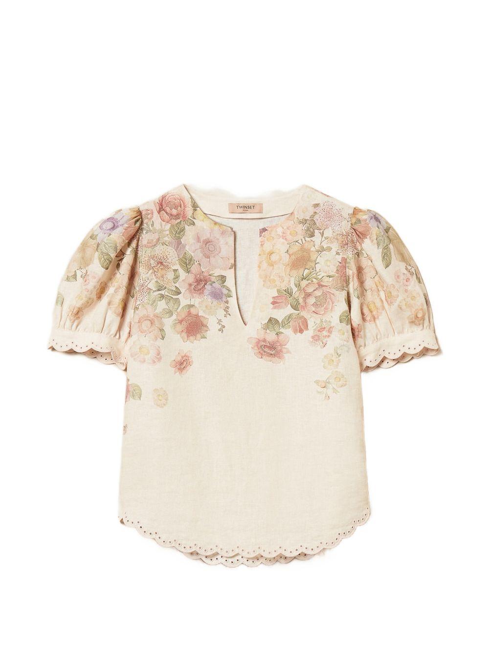 TWINSET T-shirt con maniche corte e disegni floreali 