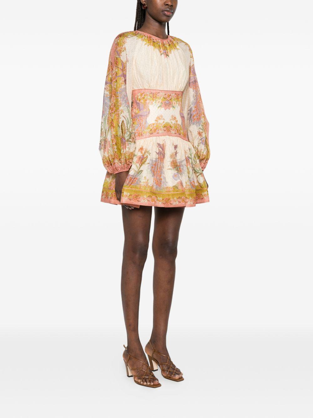 ZIMMERMANN Mini abito Indra in misto cotone e seta con stampa lurex 