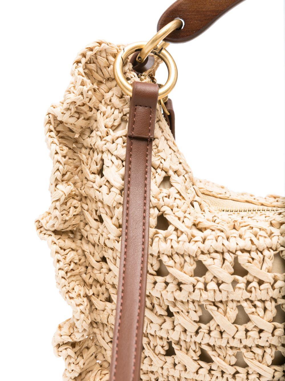 TWINSET Borsa a mano in filato di carta beige con ruches e dettaglio ciliegie 