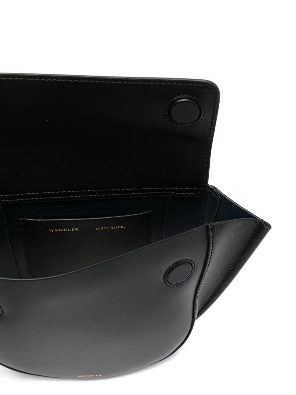 WANDLER Borsa a mano mini Hortansia nera con manico bamboo 