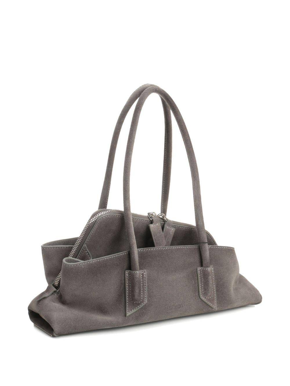THE ATTICO Borsa a spalla La Passeggiata Small in suede grigio 
