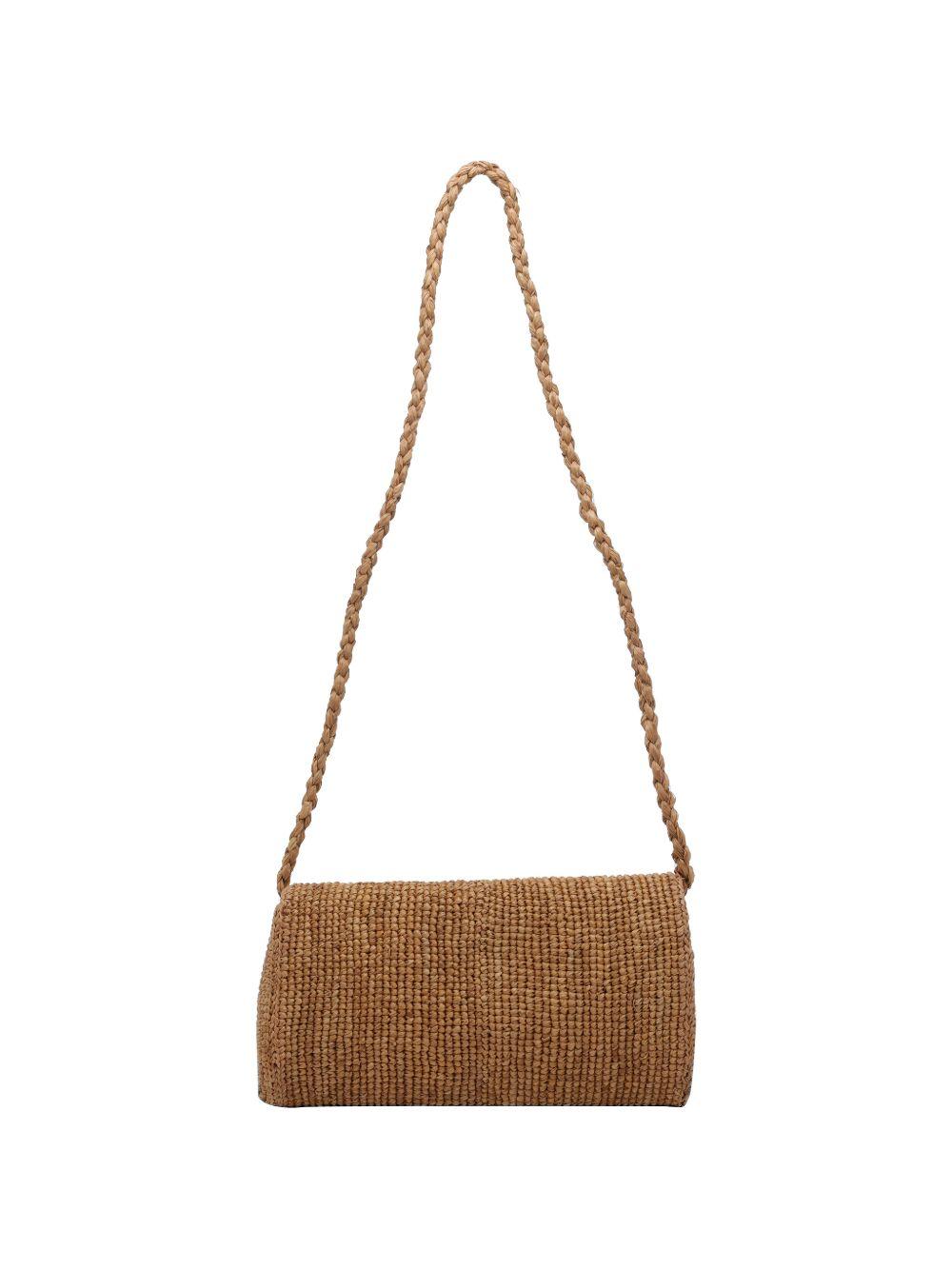 AFAR Borsa a tracolla Samira in rafia color cammello 