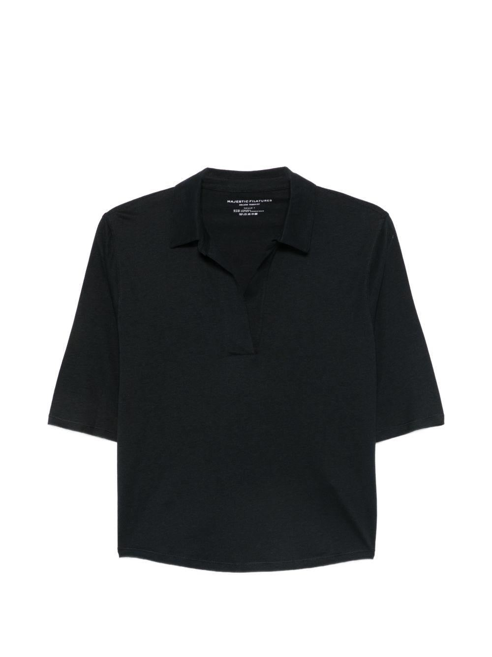 MAJESTIC FILATURES Polo corta blu a maniche corte 