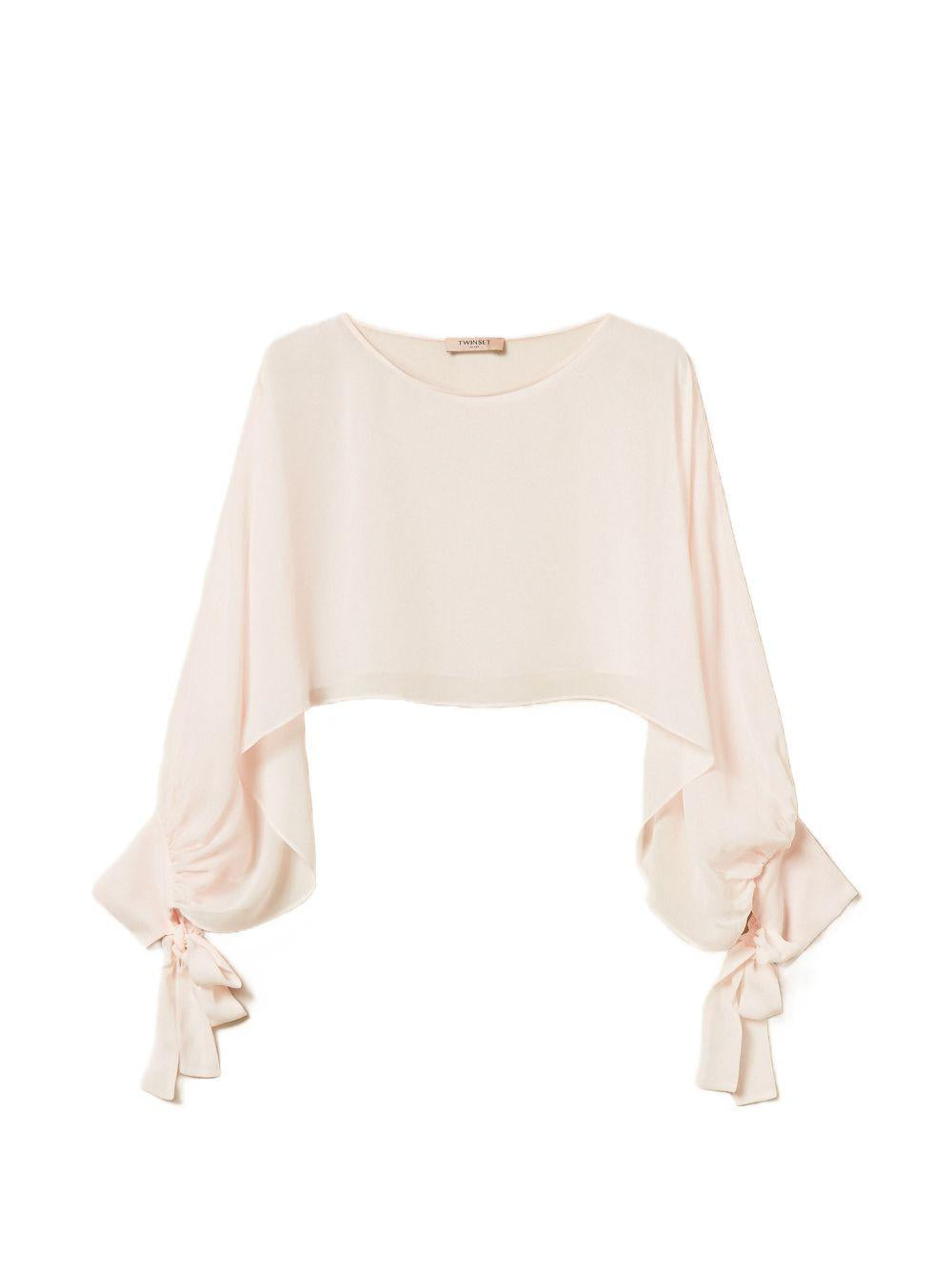 TWINSET Coprispalle cropped in georgette rosa cipria 