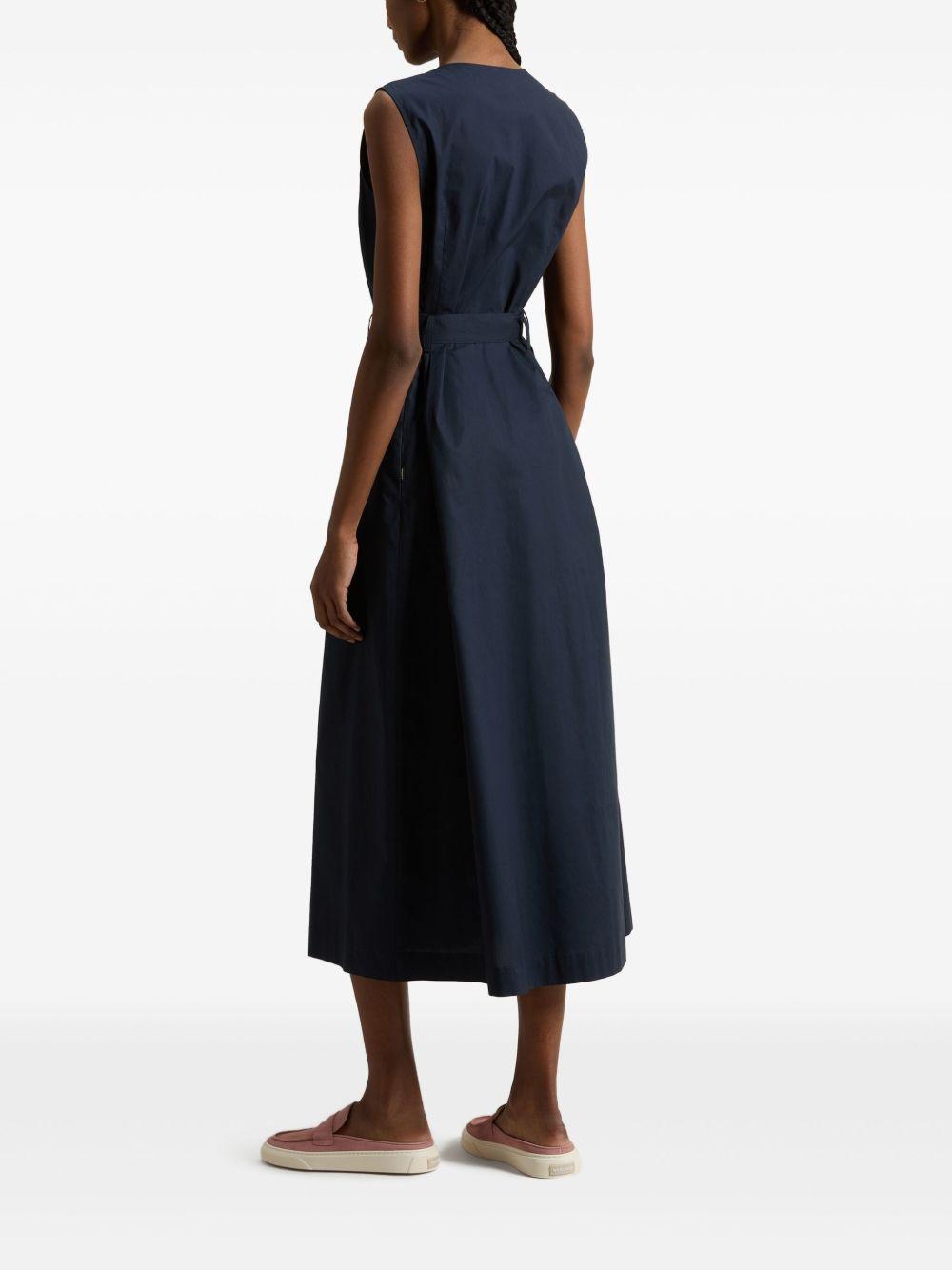 WOOLRICH Abito midi in cotone con scollo a V e cintura 