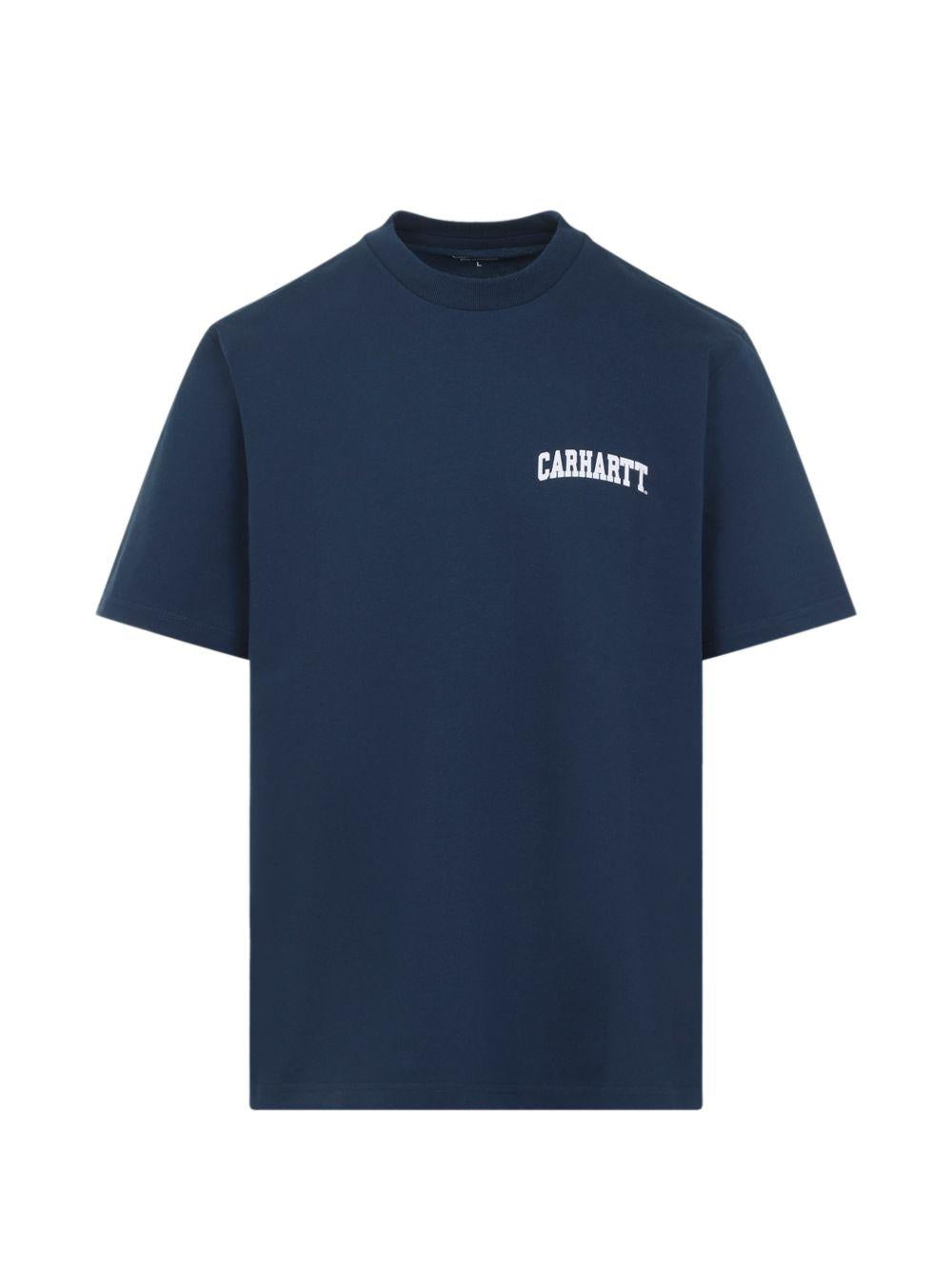 CARHARTT WIP T-shirt girocollo blu con logo bianco 