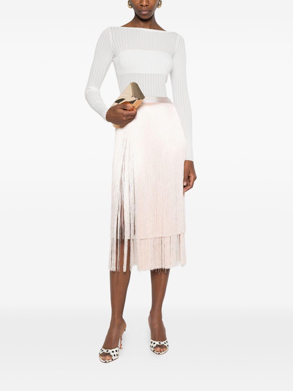 ELISABETTA FRANCHI Gonna midi con frange color rosa cipria 