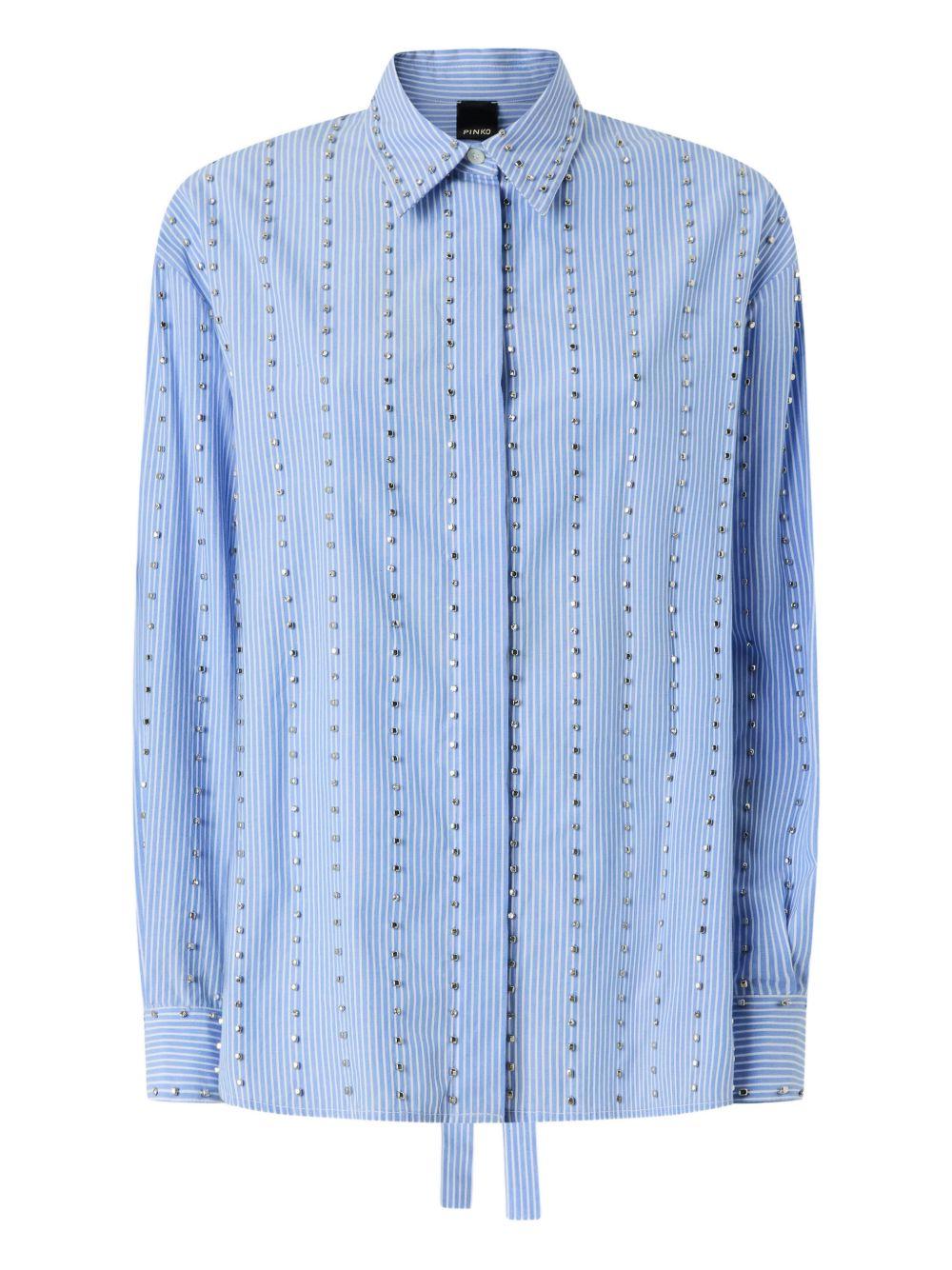 PINKO Camicia Carley in cotone azzurro con colletto classico 