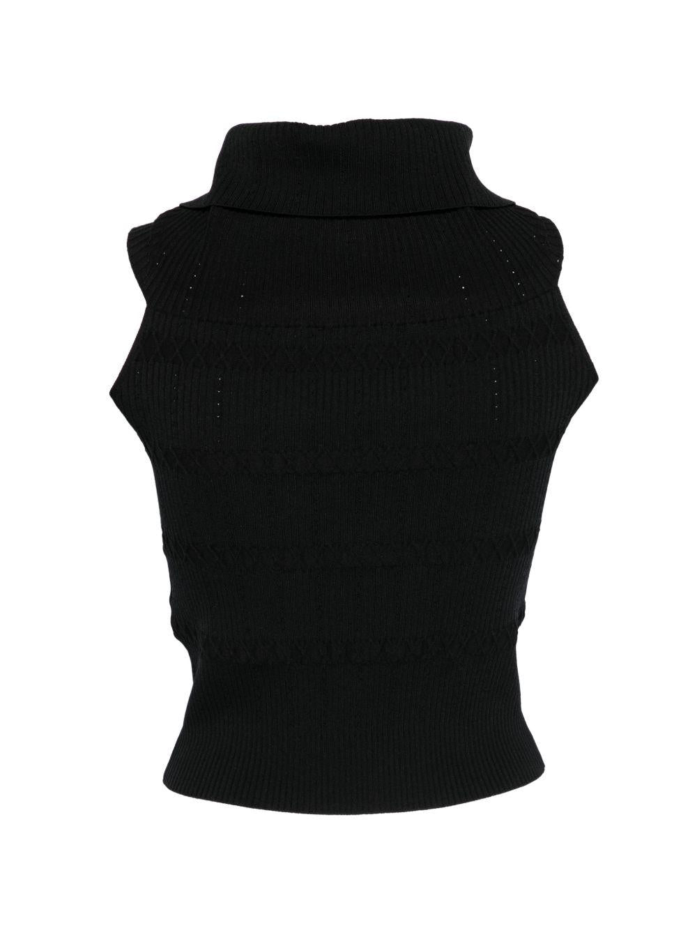 LIUJO Top nero senza maniche con bottoni dorati 