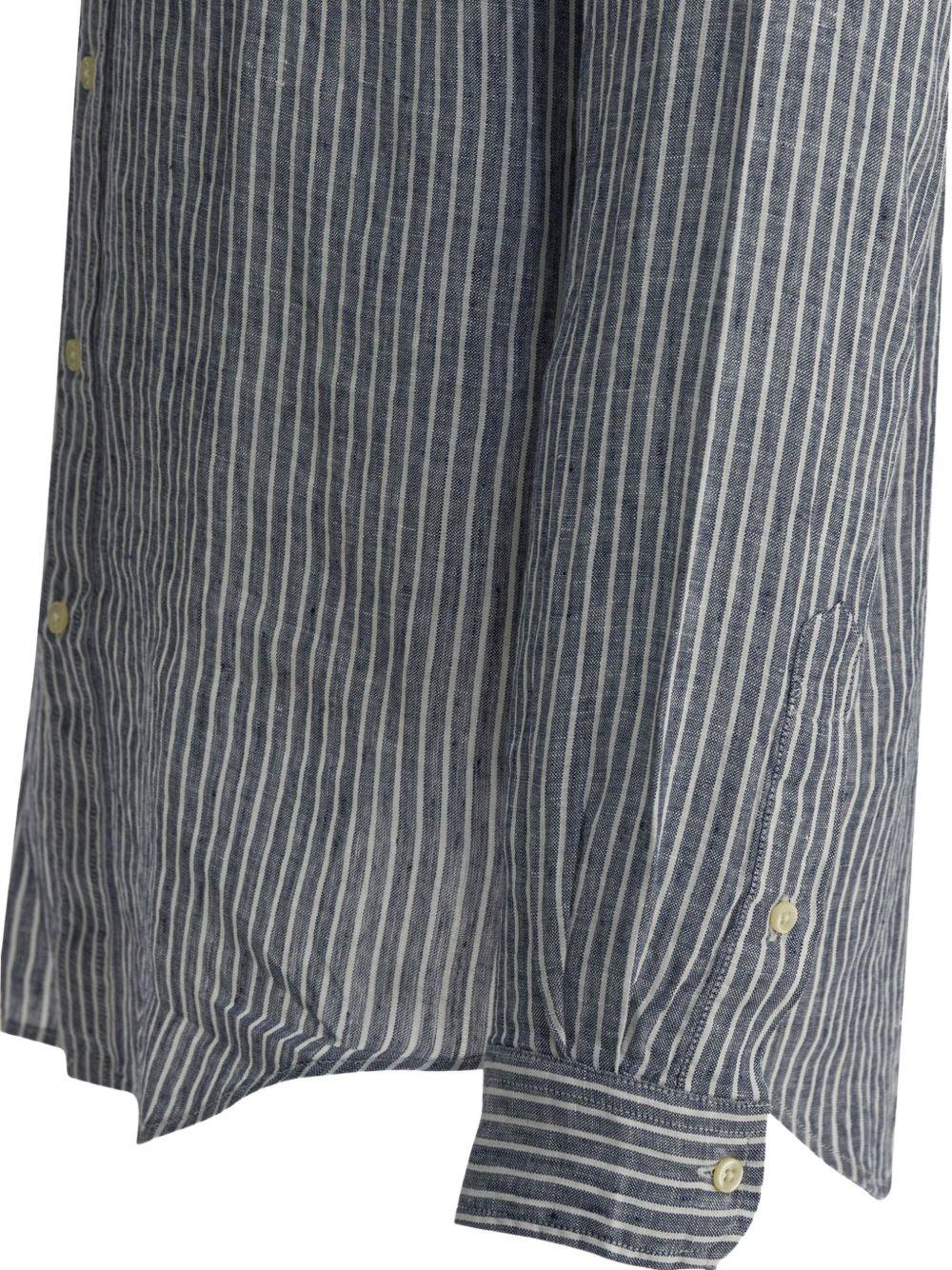 POLO RALPH LAUREN Camicia a righe in lino blu con logo ricamato 