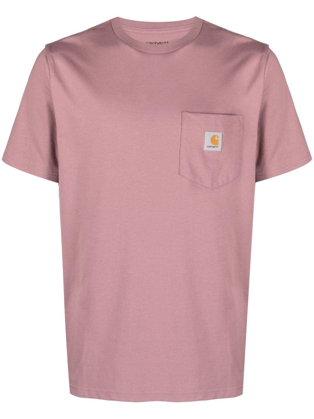 CARHARTT WIP T-Shirt 'Pocket' girocollo in cotone rosa con logo<BR/> 