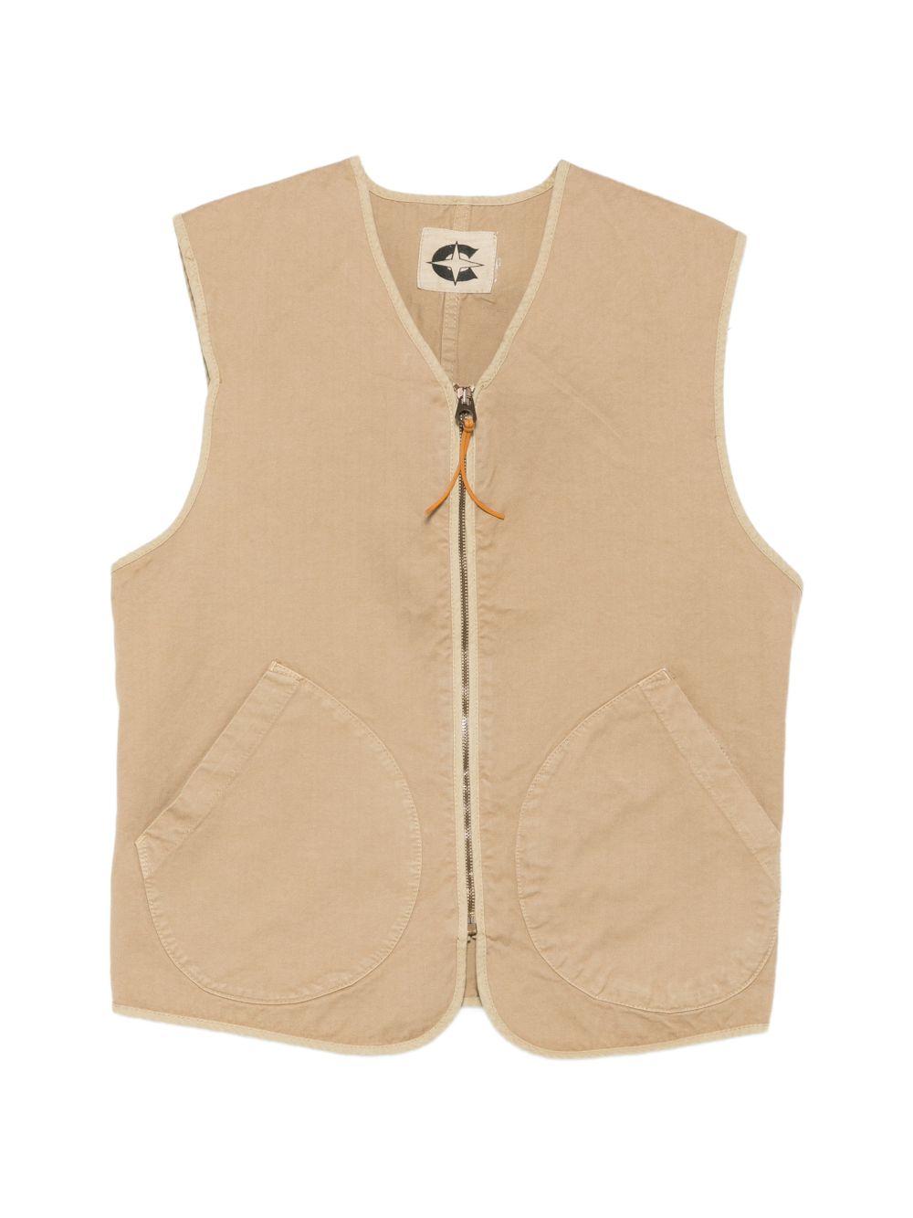 CHESAPEAKES Gilet Scott beige con zip e tasche 