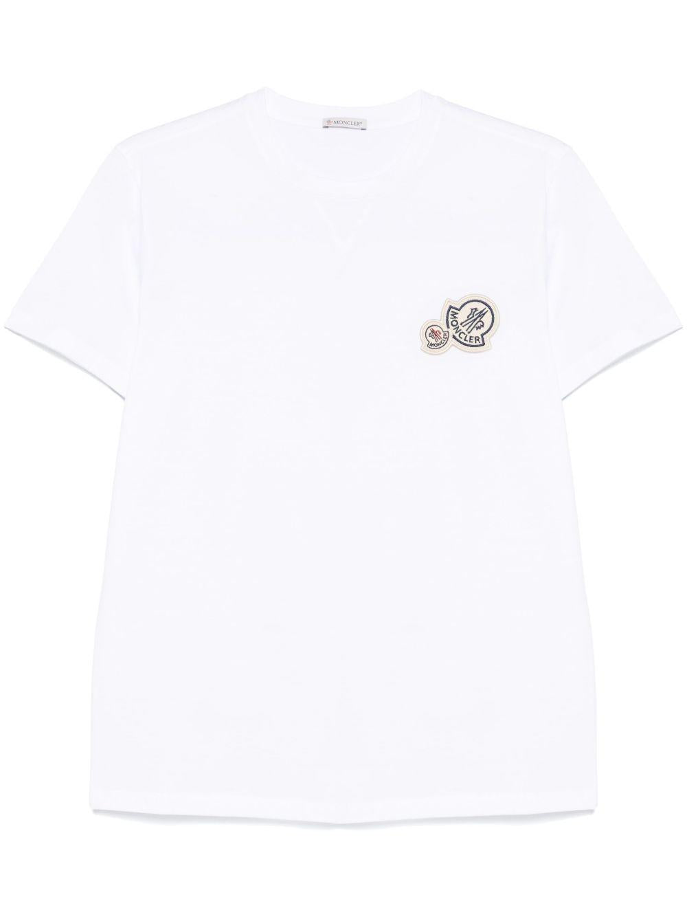 MONCLER T-shirt bianca in cotone con logo ricamato 