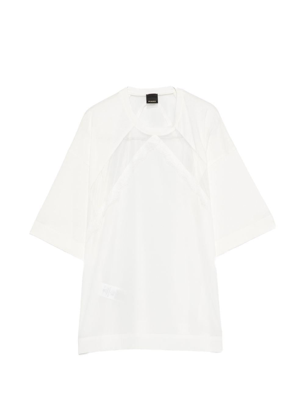 PINKO T-shirt Stephanie bianca con inserti trasparenti 