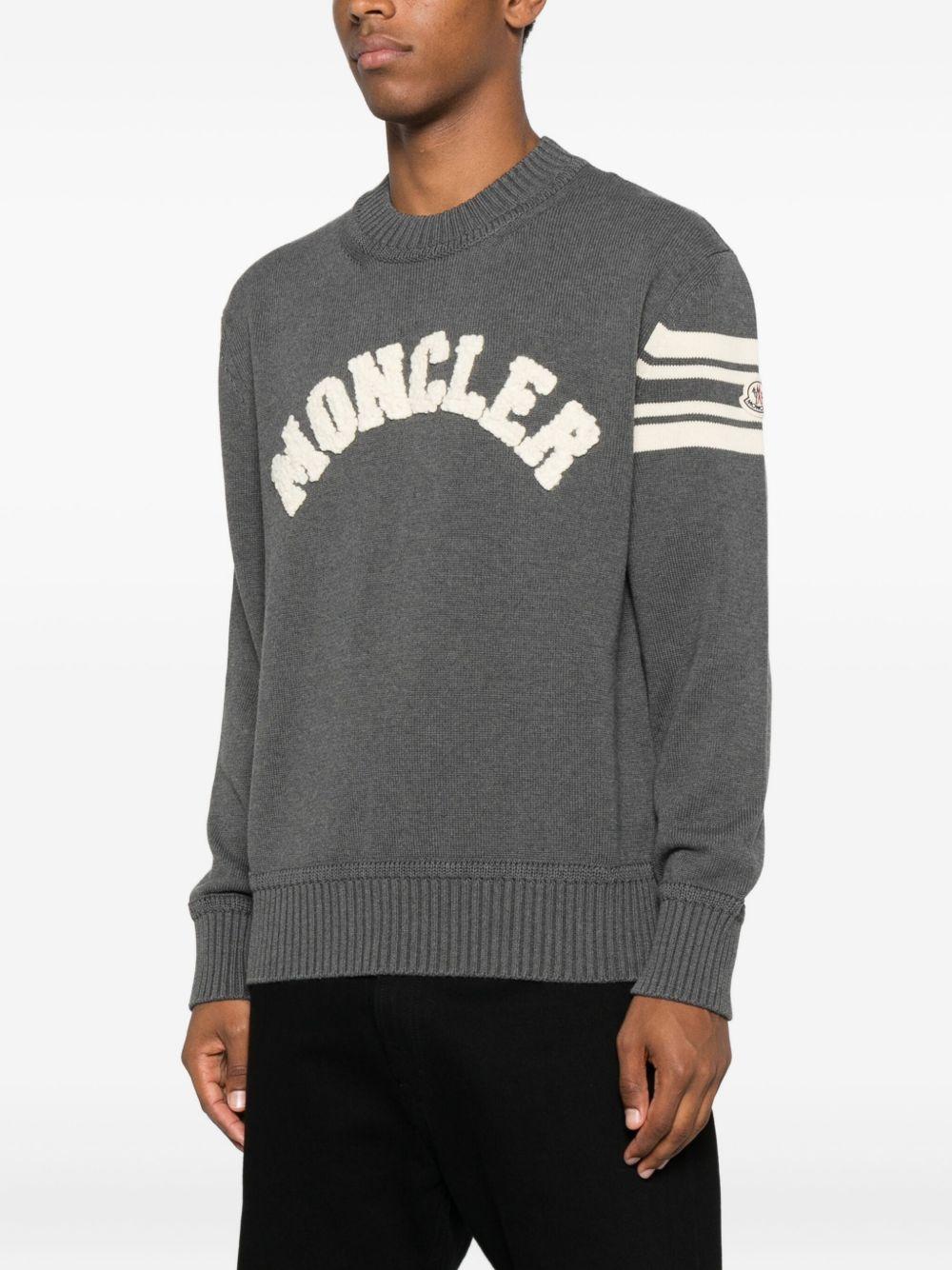 MONCLER Mglione in cotone grigio con logo ricamato 