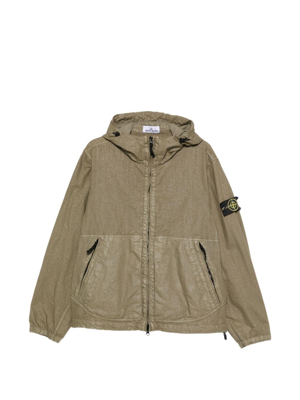STONE ISLAND Giacca con cappuccio verde militare con zip 