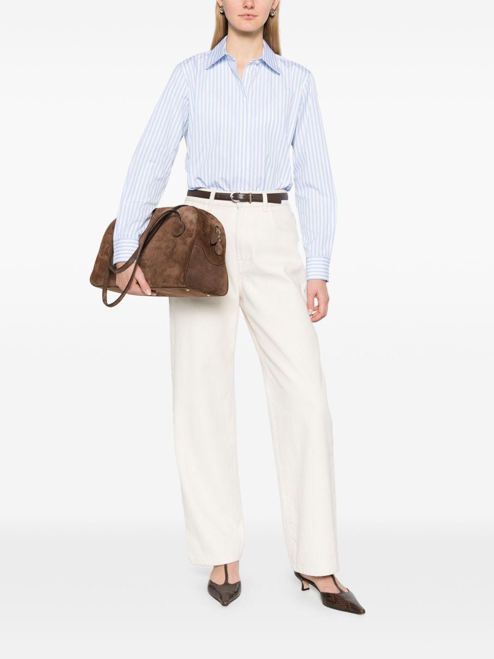 MAX MARA Camicia di cotone celeste a righe bianche 