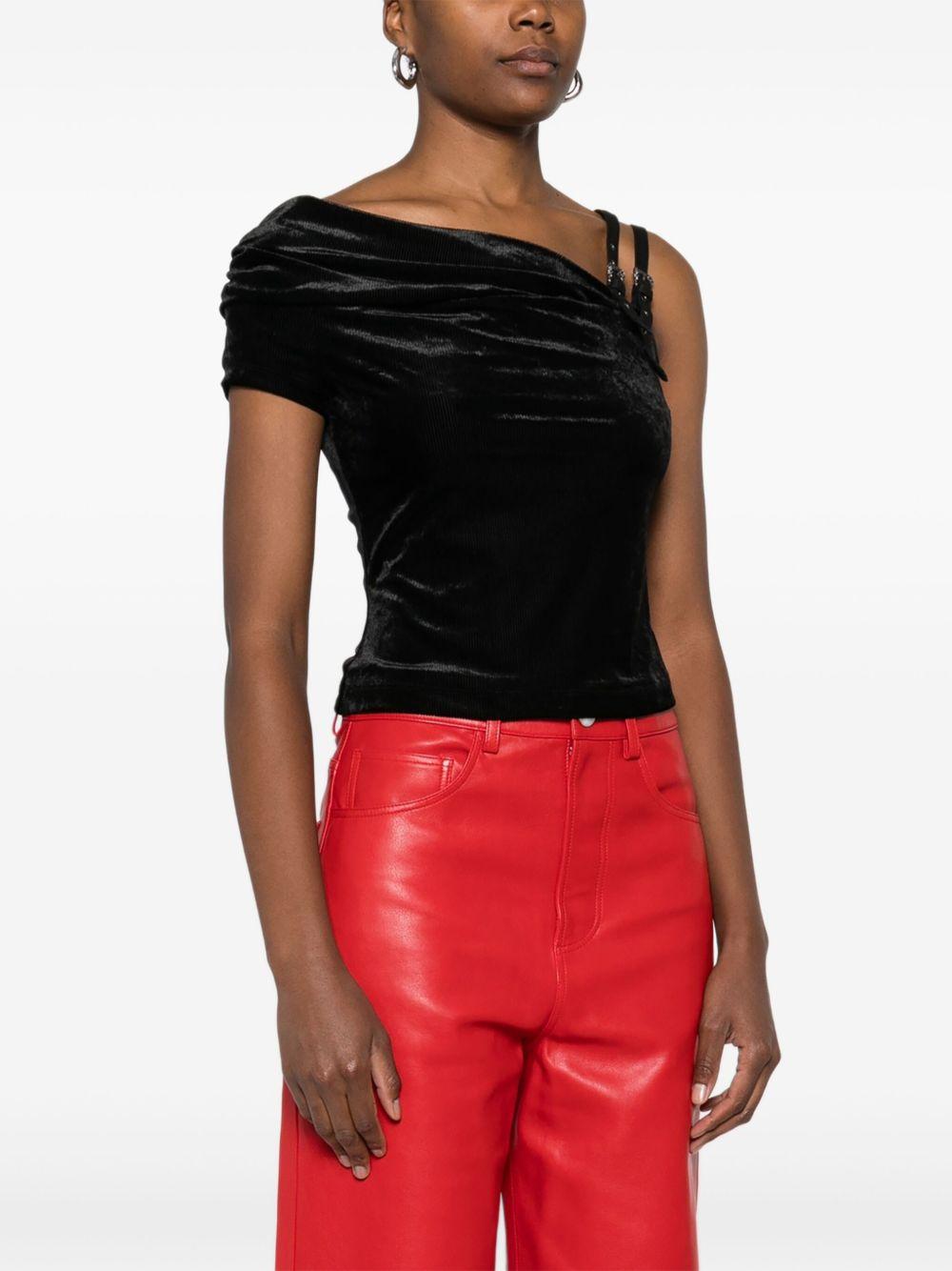 VERSACE JEANS COUTURE Top monospalla in velluto nero 